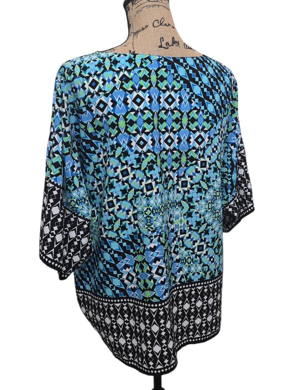Ruby Rd Blue Geometric V-Neck - Picture 2 of 6